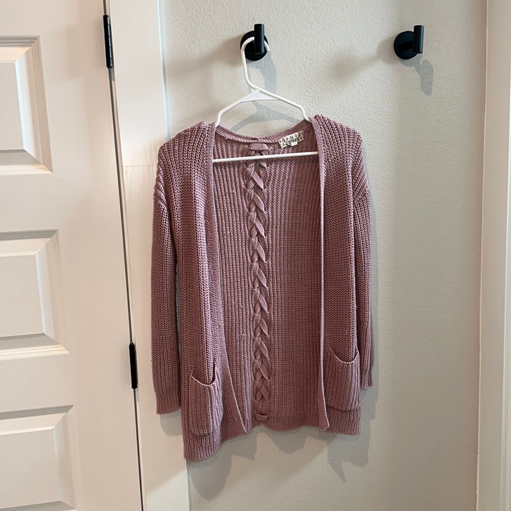 EUC Girls Nordstrom’s Pink Republic Brand Cardigan Cable Knit Sweater Size 7 8